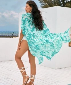 CUPSHE Doreen Drawstring Tropical Plants Kimono Cover Ups