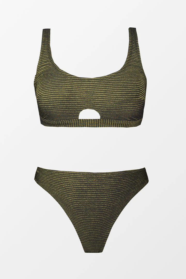 CUPSHE Ribbed Keyhole Bralette & High Waist Plus Size Bikini Set