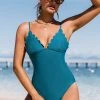 CUPSHE Enjoy The Sun Scalloped V-Neck One Piece Swimsuit