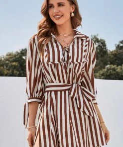 CUPSHE Chantal Shirt Collar Stripe Short Shift Dress Dresses