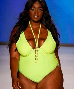 CUPSHE Love Los Angeles Strappy Plunge Plus Size One Piece Swimsuit