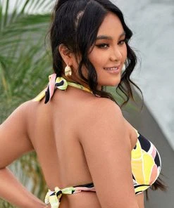 CUPSHE Palm Beach Night Molded Halter Bikini Top Plus Size