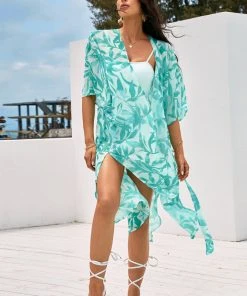 CUPSHE Doreen Drawstring Tropical Plants Kimono Cover Ups