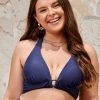 CUPSHE Summer Dreaming O-Ring Front Halter Plus Size Bikini Top