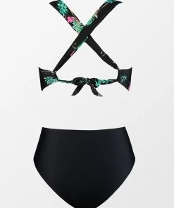 CUPSHE Palm Beach Night Twist High Waist Tummy Control Plus Size Bikini