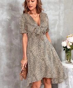 CUPSHE Dresses Taliyah Bow Tie V-Neck Leopard Dress