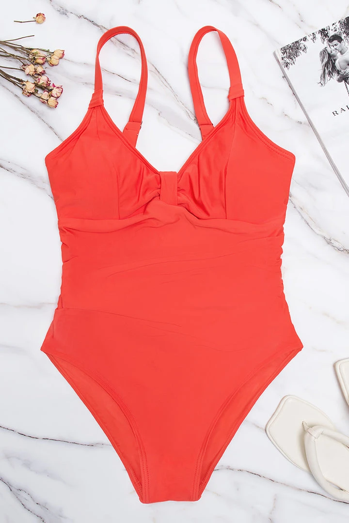 CUPSHE Ally Red Ruched Cut-out Back Plus Size One Piece Swimsuit Swimwear BOGO 40% OFF