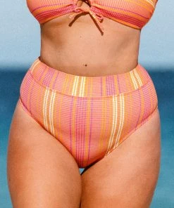 CUPSHE Swimwear UP TO 70% OFF Mercury Stripe Banded High Waist Tummy Control Plus Bikini Bottom