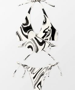 CUPSHE Ink Flow Cutout Halter And Side Tie Hipster Bikini Set