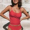 CUPSHE 4th Of July Sea To Shining Sea Red Twist Tankini & Mid Rise Hipster Bikini Set