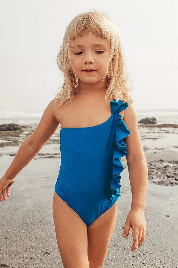 CUPSHE Swimwear Trendy Features Indie One Shoulder Ruffle One Piece Swimsuit For Toddler Girls And Girls