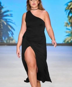 CUPSHE Love Los Angeles One Shoulder Slit Plus Size Maxi Dress