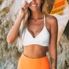CUPSHE Solid White Bikini With Orange High Waisted Bottom
