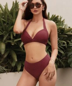 CUPSHE Polka Dot V-Cut Halter Top & Mid Rise Classic Hipster Bikini Set