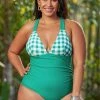 CUPSHE Daniella Gingham Criss Cross Plus Size One Piece Swimsuit
