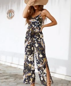CUPSHE Old Story Tie Waist Thin Straps Floral Jumpsuit Accs & Clothing