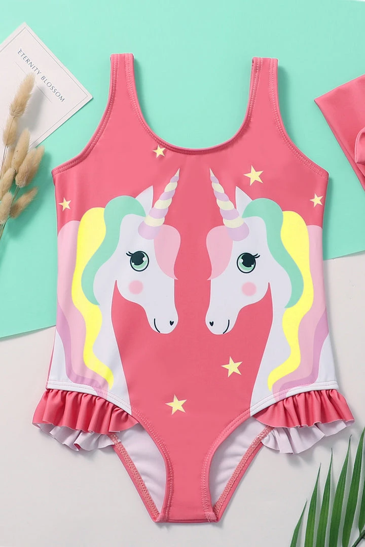CUPSHE Unicorn Ruffled One Piece Swimsuit For Toddler Girls And Girls