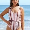 CUPSHE Swimwear UP TO 70% OFF Natalia Striped Belted Plus Size One Piece Swimsuit