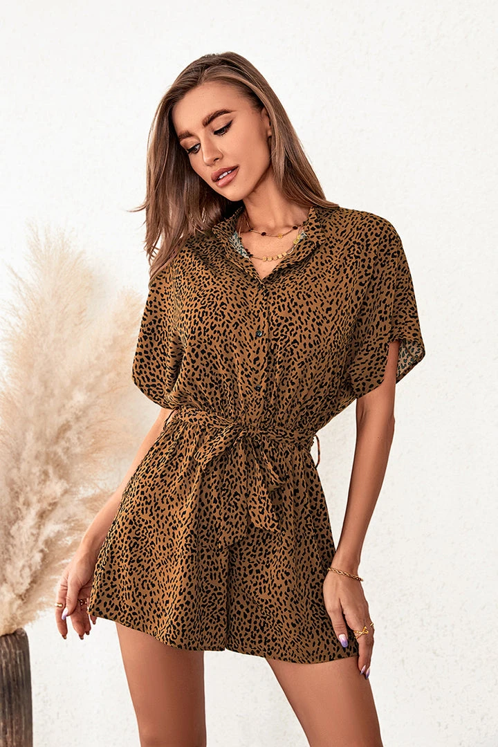CUPSHE Naeva Tie Waist Short Sleeves Jumpsuit Short Dresses