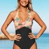 CUPSHE One Pieces Melissa Floral Halter Back Tie One Piece Swimsuit