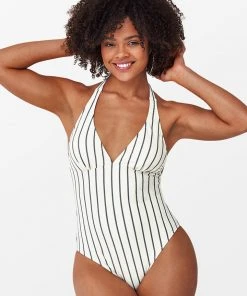 CUPSHE Alice Stripe Halter One Piece Swimsuit