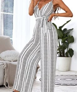 CUPSHE Accs & Clothing Germaine Sleeveless Tie Front Stripes Jumpsuit