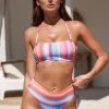 CUPSHE Bikinis Vapor Wave Stripe Bandeau And Classic Hipster Bikini Set