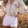CUPSHE Beach Shirts & Tops Guinevere Flared Sleeve V-neck Lace Trims Tops