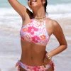 CUPSHE Bikinis Summer Of Love High Neck Cross Back Adjustable Straps Bikini Set