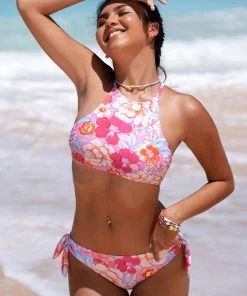 CUPSHE Bikinis Summer Of Love High Neck Cross Back Adjustable Straps Bikini Set