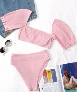 CUPSHE Swimwear BOGO 40% OFF Sidney Square Neck Short Sleeve High Waisted Pink Bikini