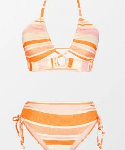 CUPSHE Swimwear UP TO 70% OFF Happy Stripe Tunneled Cutout Bralette And Hipster Set