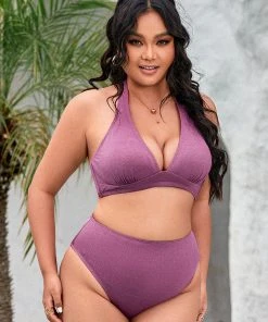 CUPSHE Molded Halter High Waist Tummy Control Plus Size Bikini