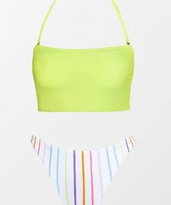 CUPSHE Swimwear UP TO 70% OFF Candy Stripe Bandeau Midkini And Ultra Cheeky Hipster Set