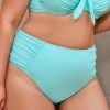 CUPSHE Plus Size Luminescent Shirred High Waist Tummy Control Plus Bikini Bottom