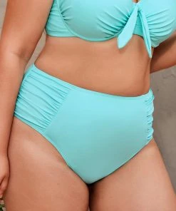 CUPSHE Plus Size Luminescent Shirred High Waist Tummy Control Plus Bikini Bottom