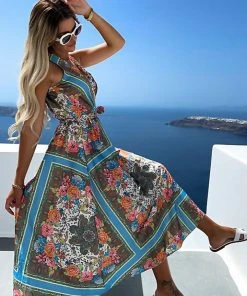 CUPSHE Dresses Paige Sleeveless Belted Floral Print Dress