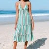 CUPSHE Dresses Alondra Stripe Frill Halter Neck Elastic Waisted Slip Dress