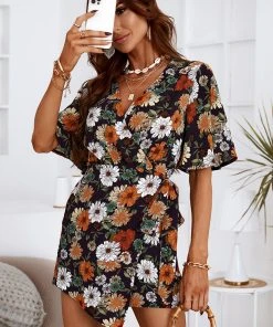 CUPSHE Agatha Lace Up Wrap Floral Jumpsuit Accs & Clothing