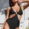 CUPSHE One Pieces Keep It Cool Black Ring Front Monokini