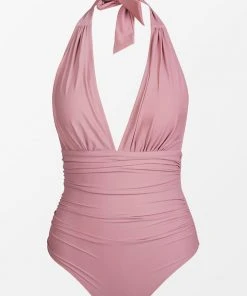CUPSHE One Pieces Bianca Dusty Pink Plunge Halter Tummy Control One Piece Swimsuit