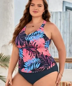 CUPSHE Vapor Wave TropicalTummy Control Plus Size Bikini Set