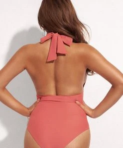 CUPSHE One Pieces Whitney Ruched Halter Tummy Control One Piece Swimsuit