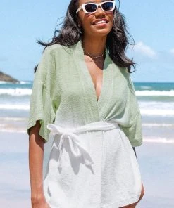 CUPSHE Dianna V-neck Open Front Tie Waist Kimono Cover Ups