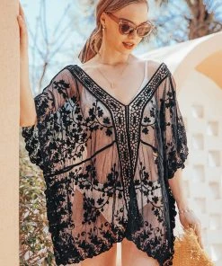 CUPSHE Grace Bay Black Lace Cover Up