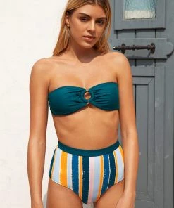 CUPSHE Swimwear UP TO 70% OFF Karla Bandeau Striped High Waisted Bikini