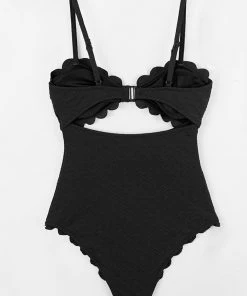 CUPSHE Black Knotted Scalloped One Piece Swimsuit