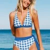 CUPSHE Swimwear UP TO 70% OFF Willa Blue Gingham Triangle Belted Bikini