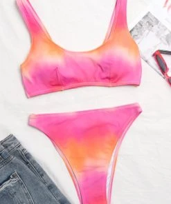 CUPSHE Radiant Sun Ombre Bralette Bikini Top & High Waist Bikini Bottom