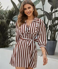 CUPSHE Chantal Shirt Collar Stripe Short Shift Dress Dresses